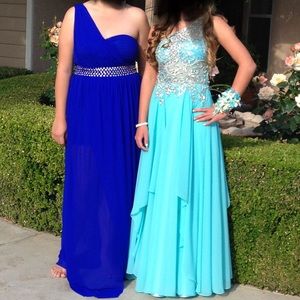 Turquoise Prom Dress, Hand Beaded, Size S
